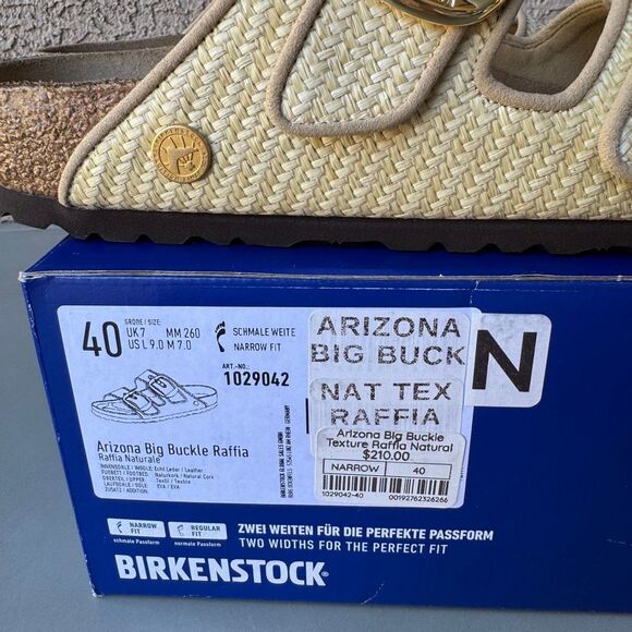 Birkenstock Arizona Big Buckle Raffia Sandal Women’s 40EU or 9US Natural Texture - Picture 12 of 12